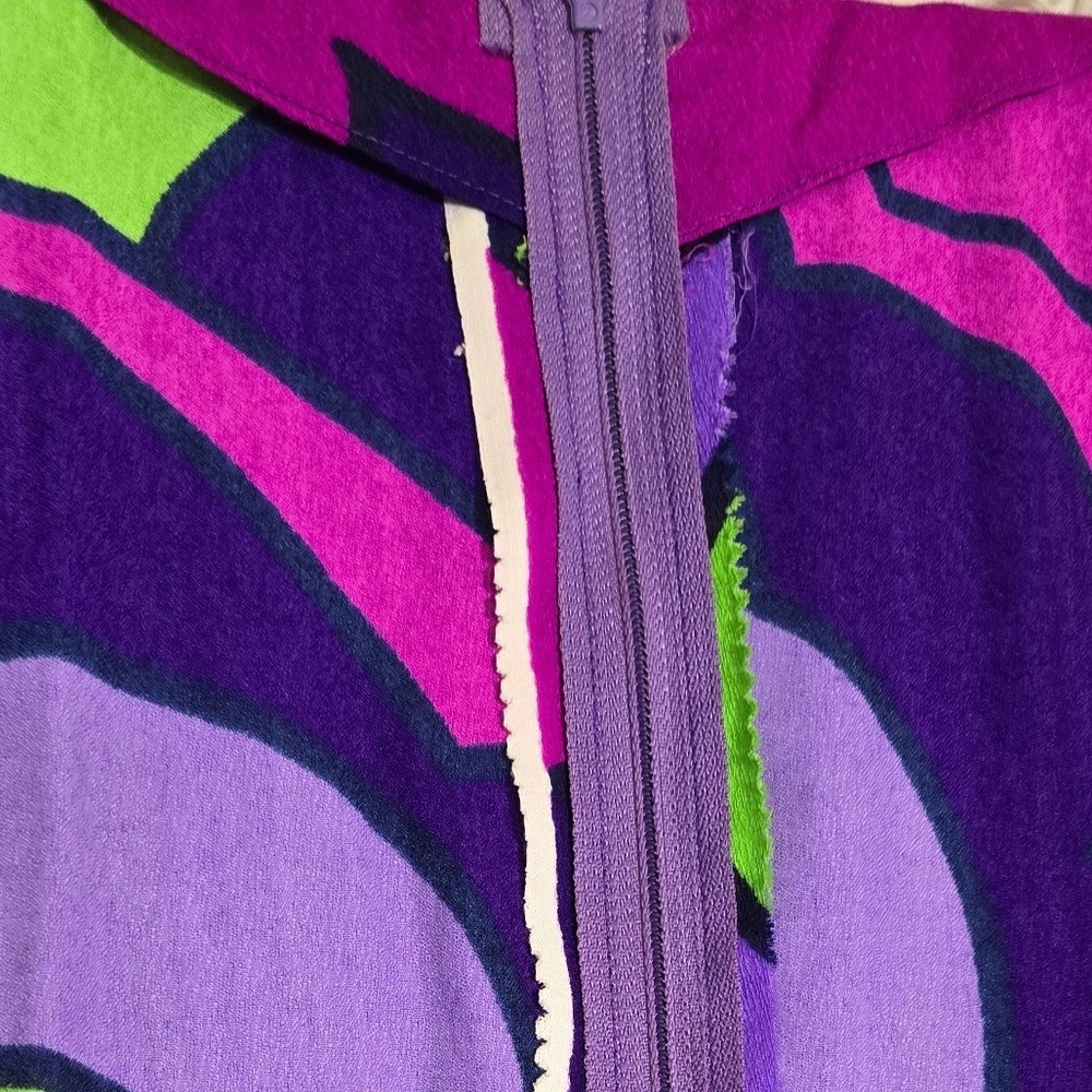 VTG BARKCLOTH Otahexte Lahaina Maxi Dress Purple Green Psychedelic Floral 60/70s - Picture 4 of 10